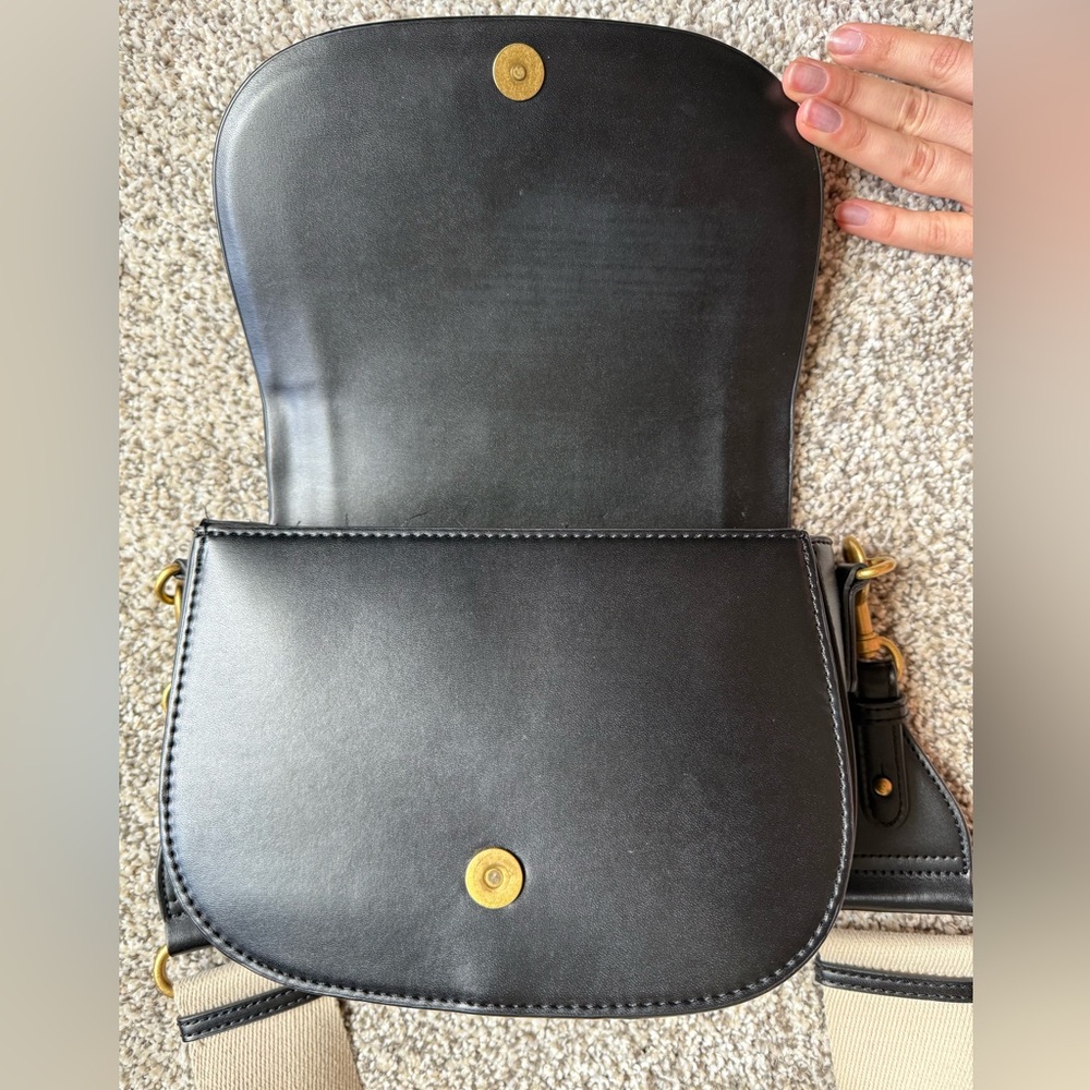 Zara Black Shoulder Bag Claw Carabiner Canvas Strap - Picture 7 of 11